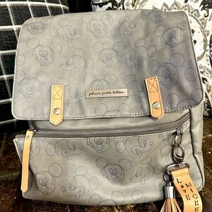Petunia Pickle bottom diaper bag in gray- Mickey Mouse themed